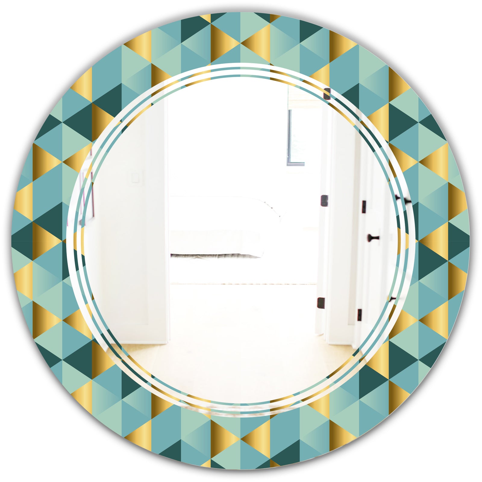 Gold and Blue Dynamics V - Modern Round or Oval Wall Mirror - Triple C