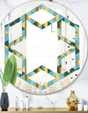 Gold and Blue Dynamics V - Modern Round or Oval Wall Mirror - Hexagon Star