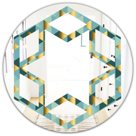 Gold and Blue Dynamics V - Modern Round or Oval Wall Mirror - Hexagon Star