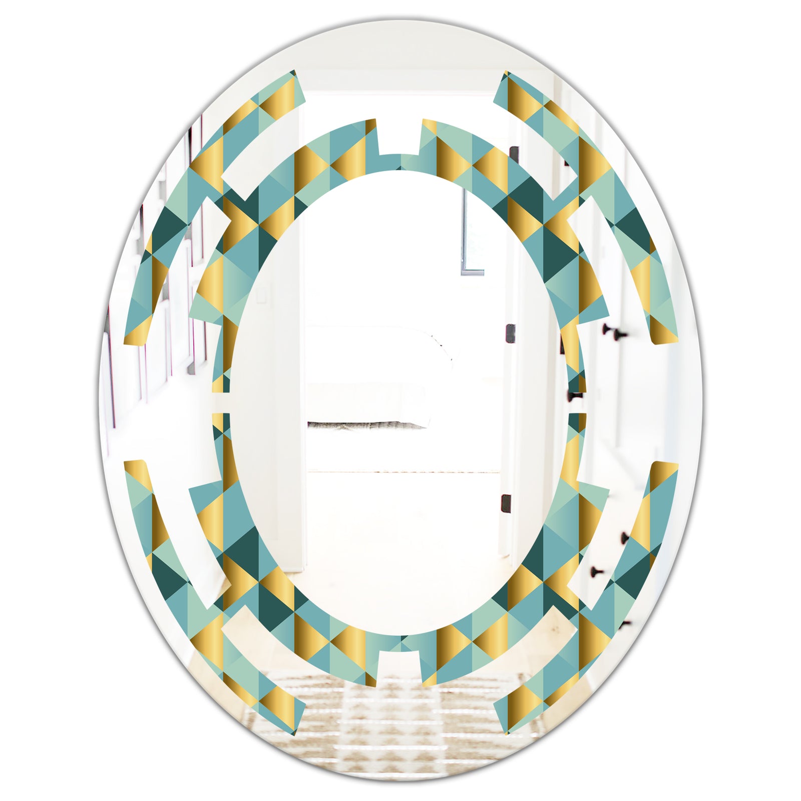 Gold and Blue Dynamics V - Modern Round or Oval Wall Mirror - Space