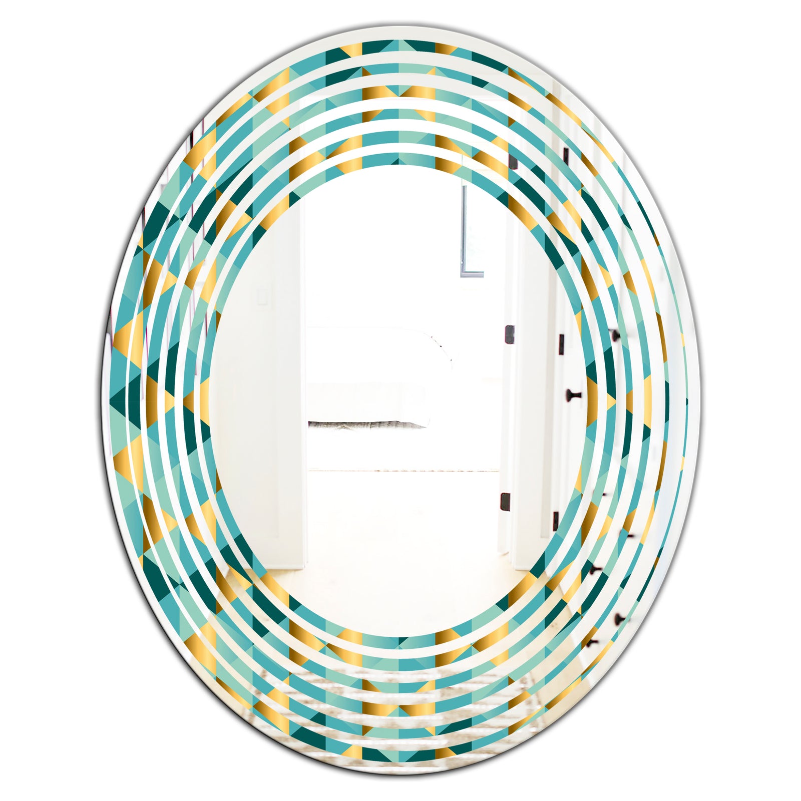 Gold and Blue Dynamics V - Modern Round or Oval Wall Mirror - Wave