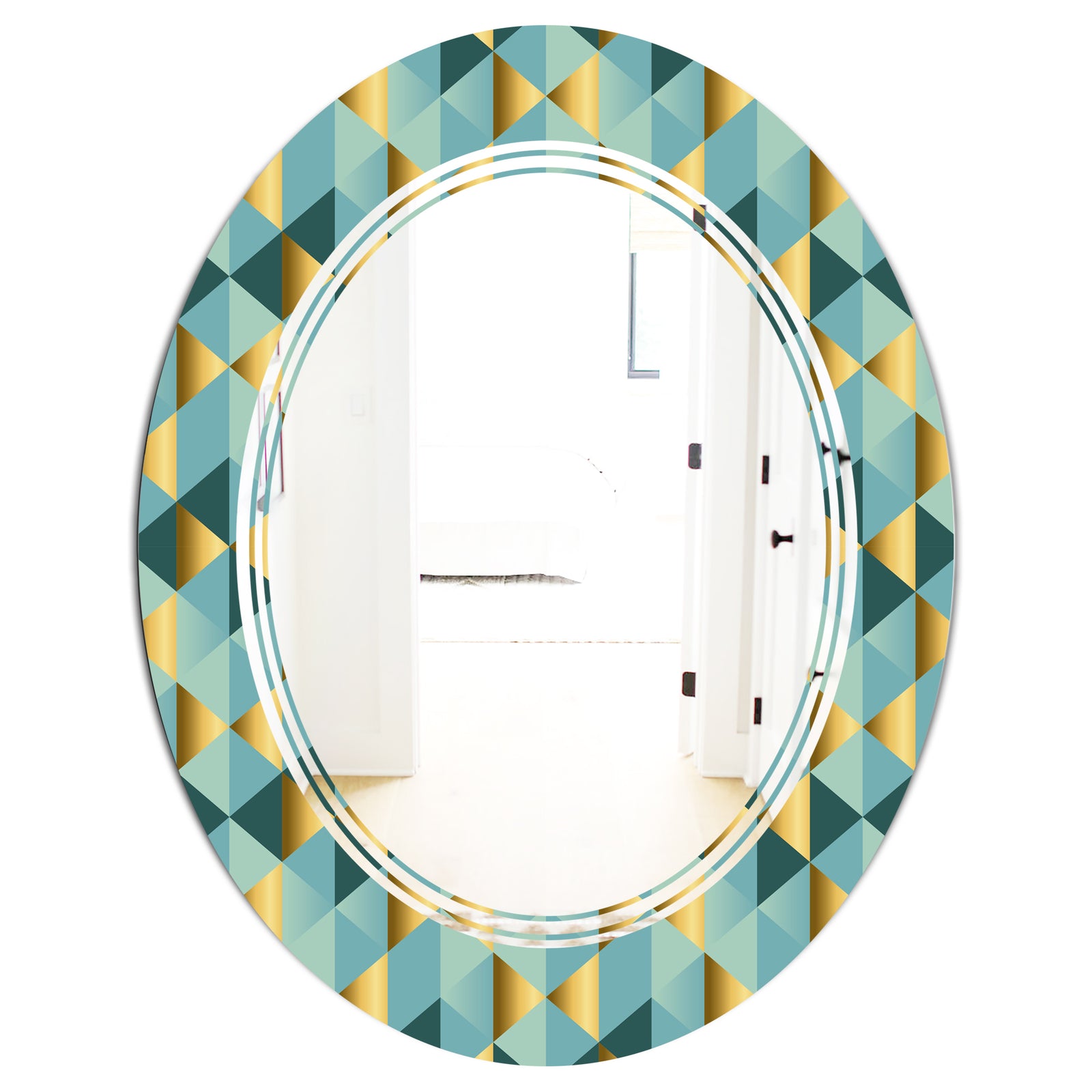 Gold and Blue Dynamics V - Modern Round or Oval Wall Mirror - Triple C