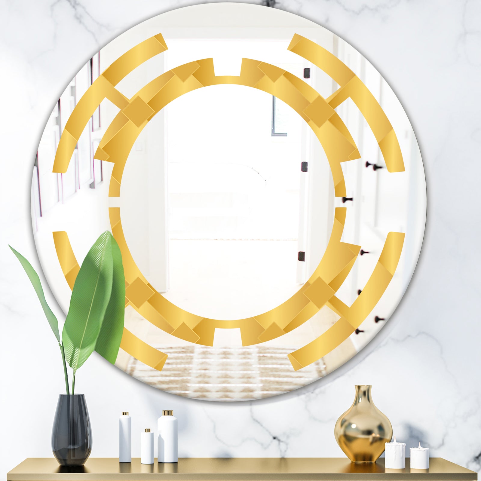 Golden Geometric I - Modern Round or Oval Wall Mirror - Space