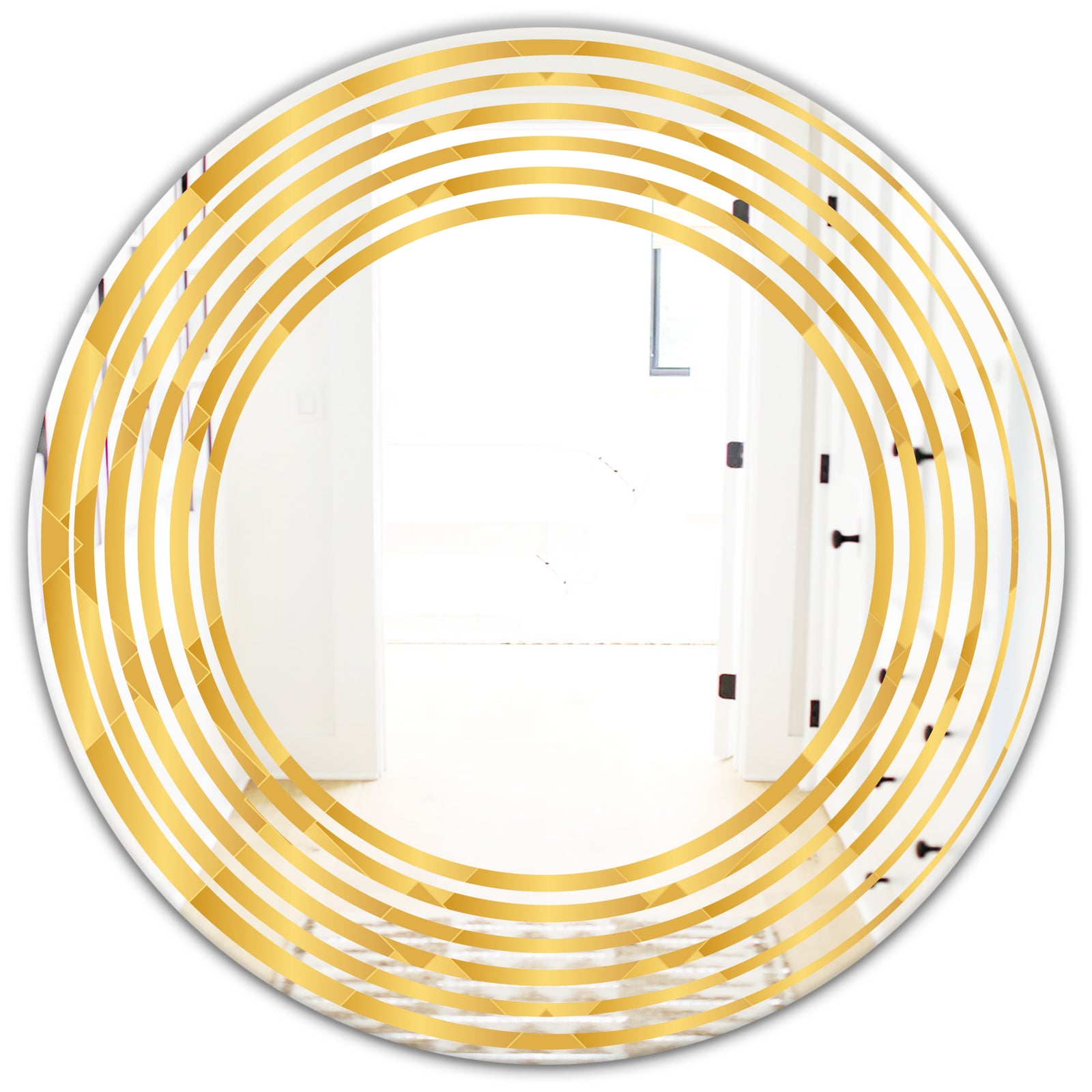 Golden Geometric I - Modern Round or Oval Wall Mirror - Wave