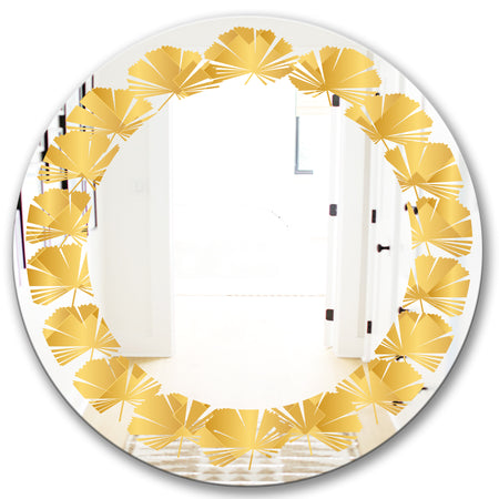 Golden Geometric I - Modern Round or Oval Wall Mirror - Leaves