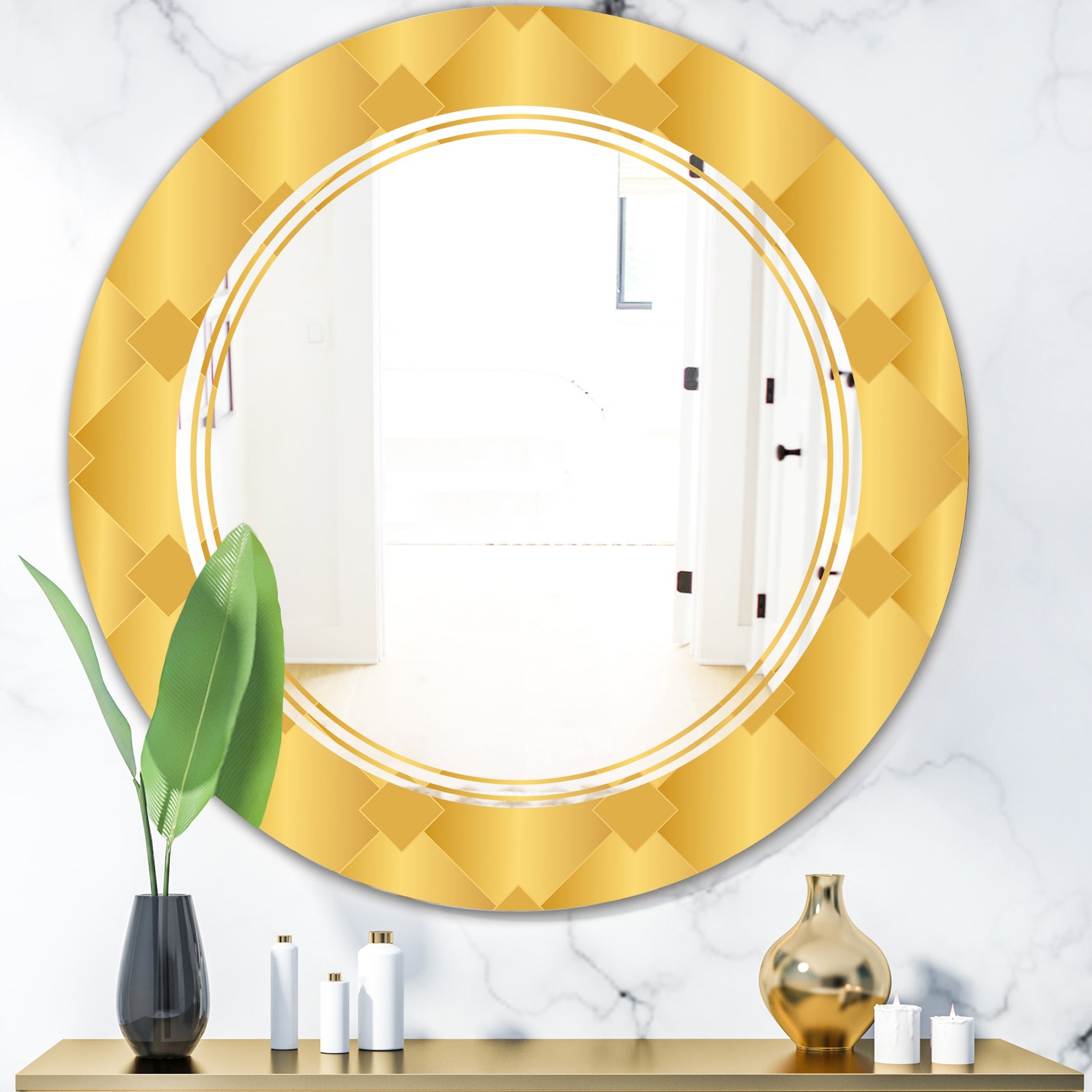 Golden Geometric I - Modern Round or Oval Wall Mirror - Triple C
