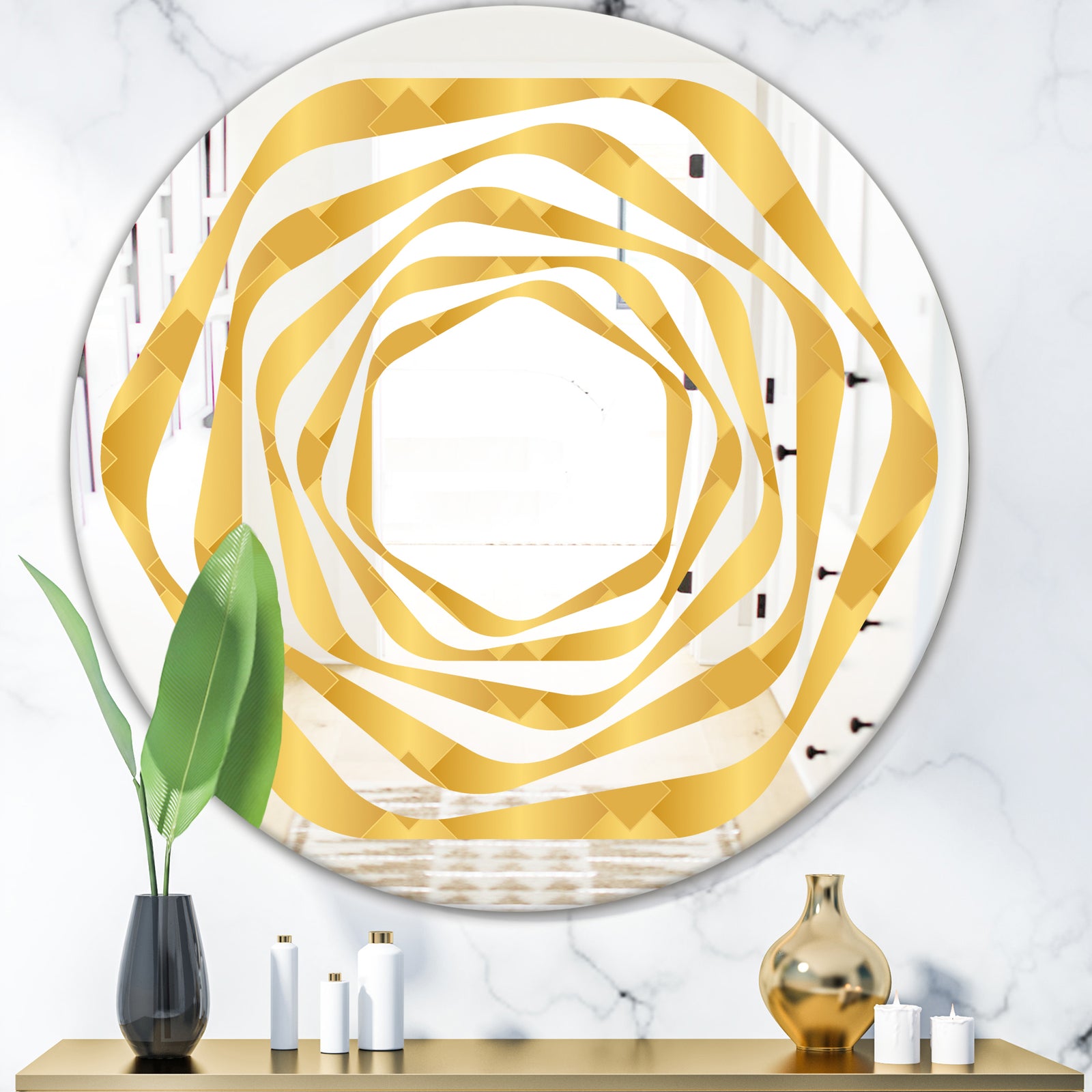Golden Geometric I - Modern Round or Oval Wall Mirror - Whirl