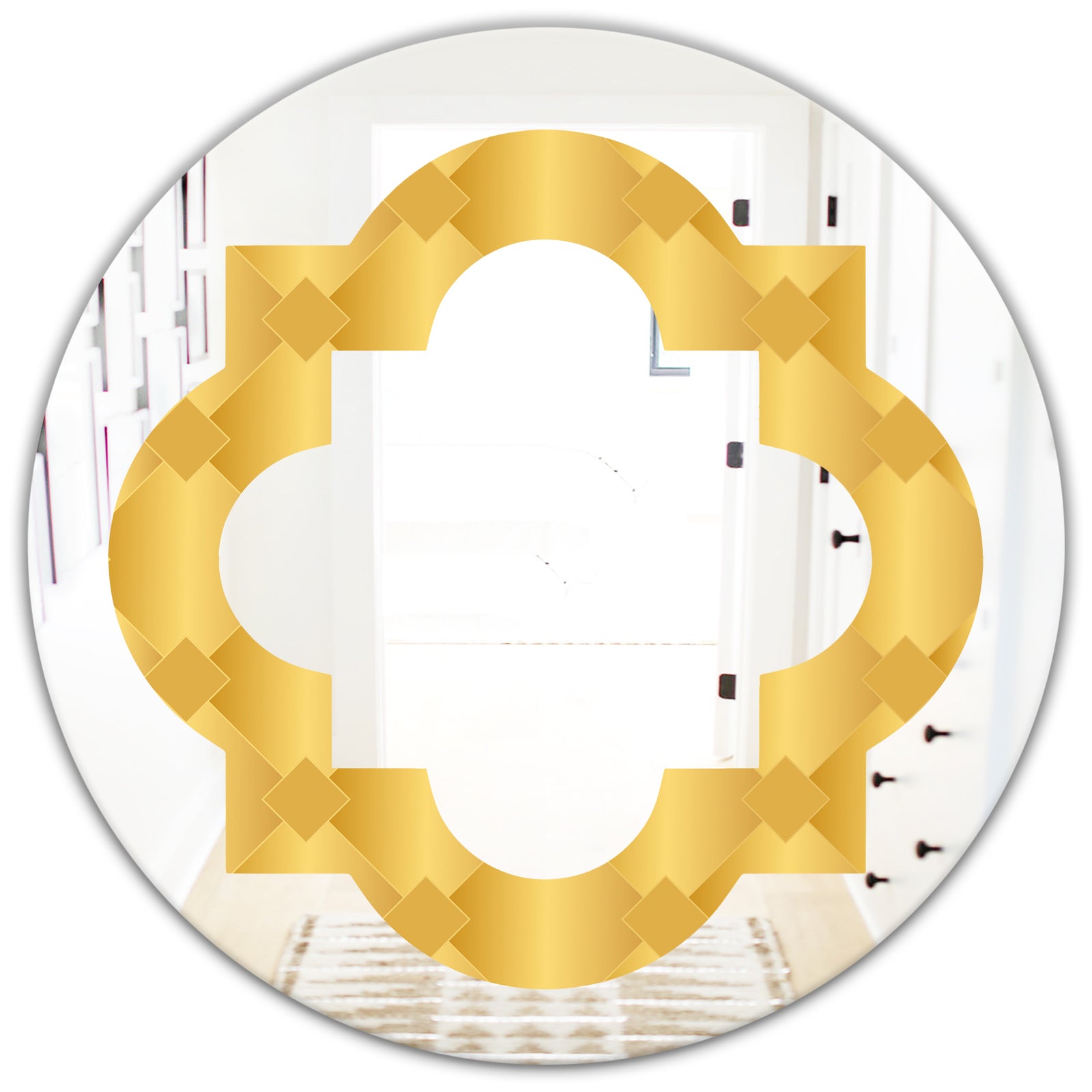 Golden Geometric I - Modern Round or Oval Wall Mirror - Quatrefoil