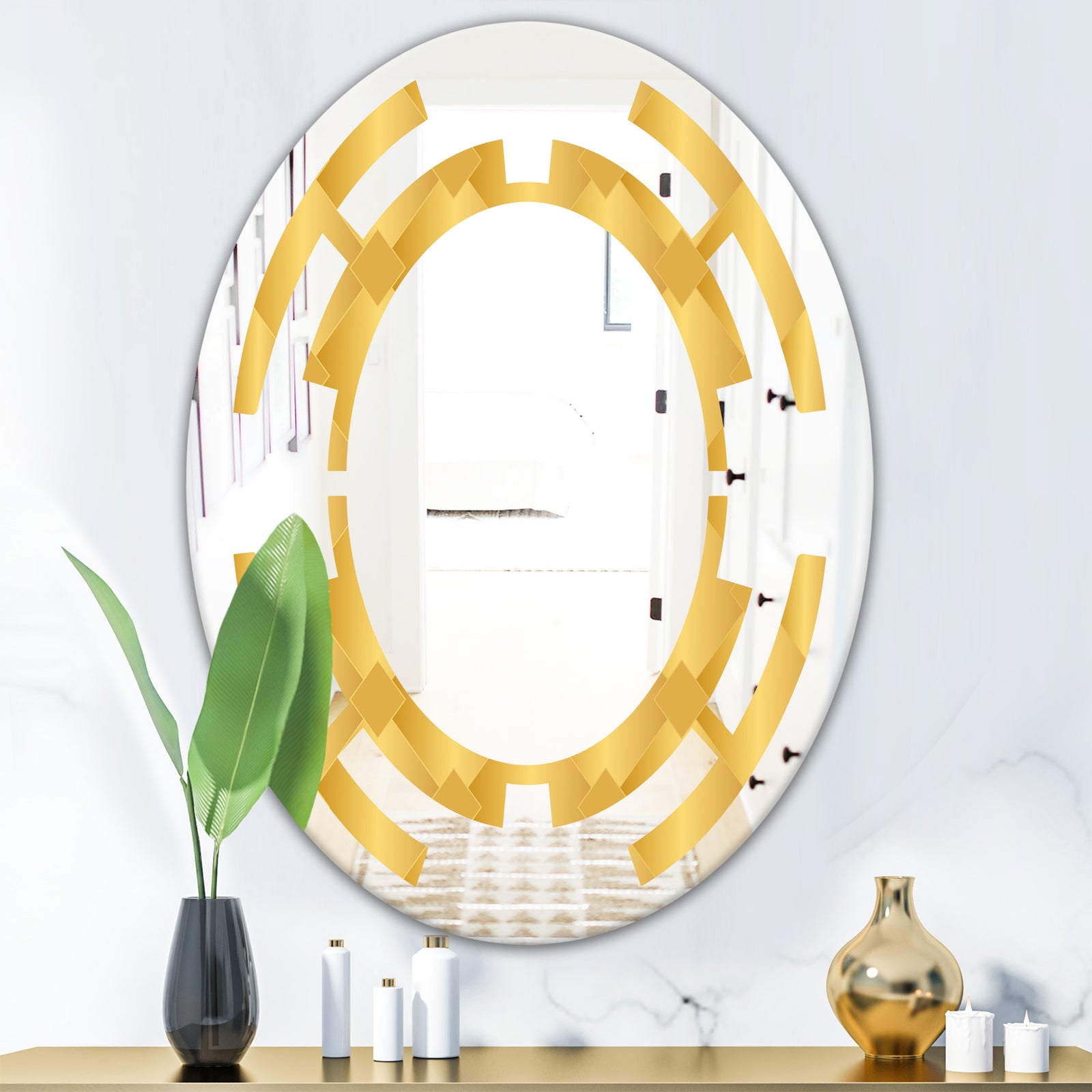 Golden Geometric I - Modern Round or Oval Wall Mirror - Space