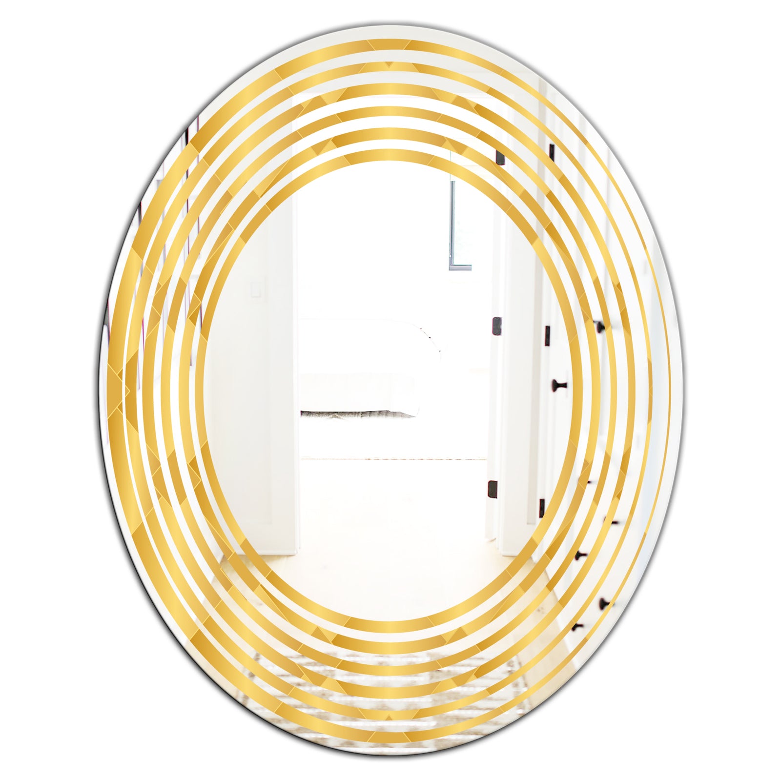 Golden Geometric I - Modern Round or Oval Wall Mirror - Wave