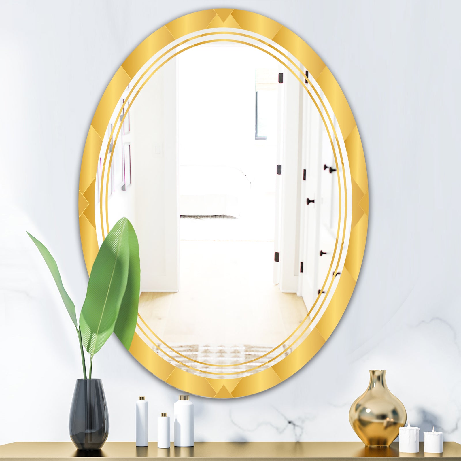Golden Geometric I - Modern Round or Oval Wall Mirror - Triple C