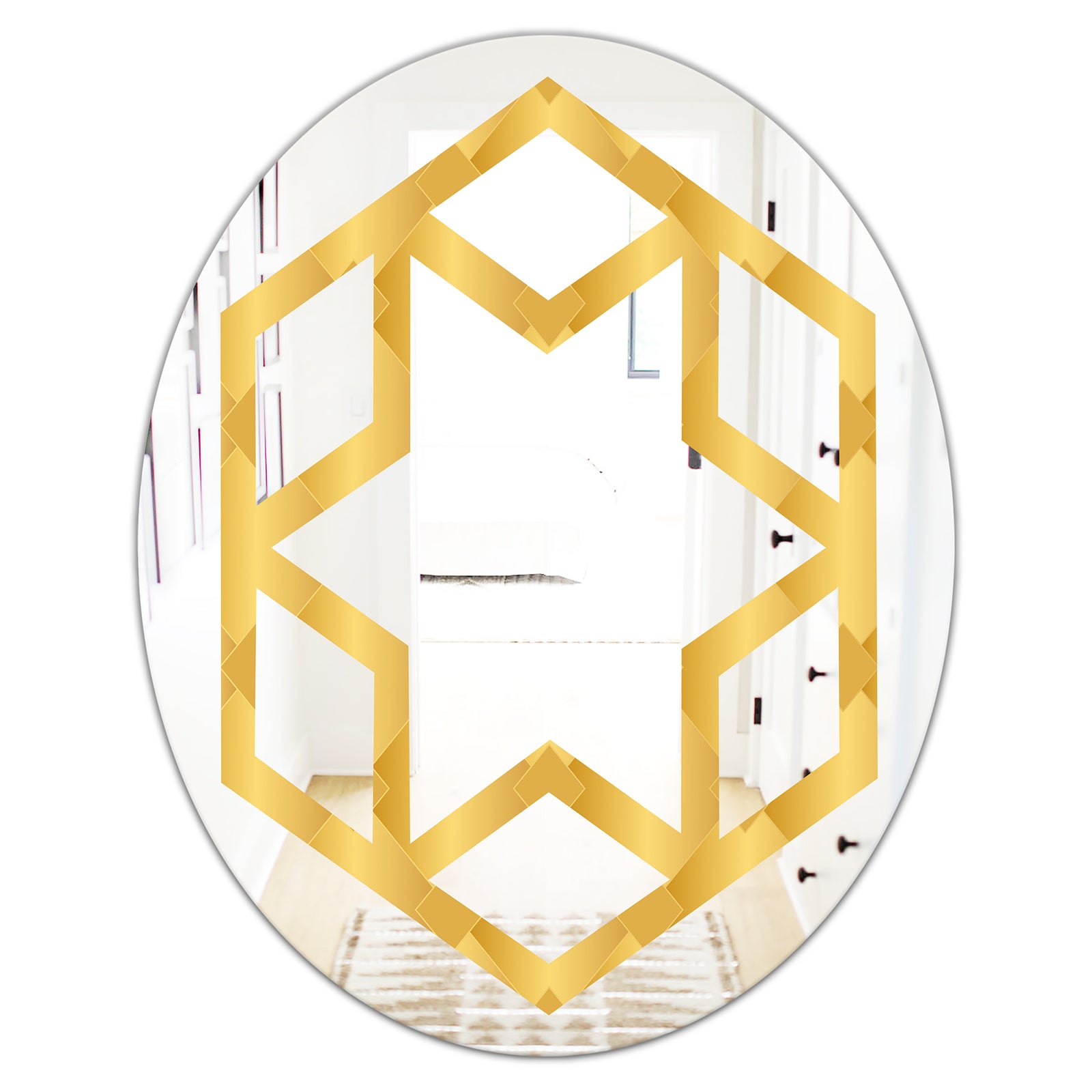 Golden Geometric I - Modern Round or Oval Wall Mirror - Hexagon Star
