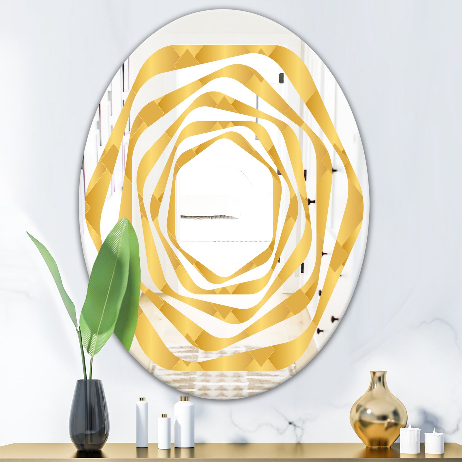 Golden Geometric I - Modern Round or Oval Wall Mirror - Whirl