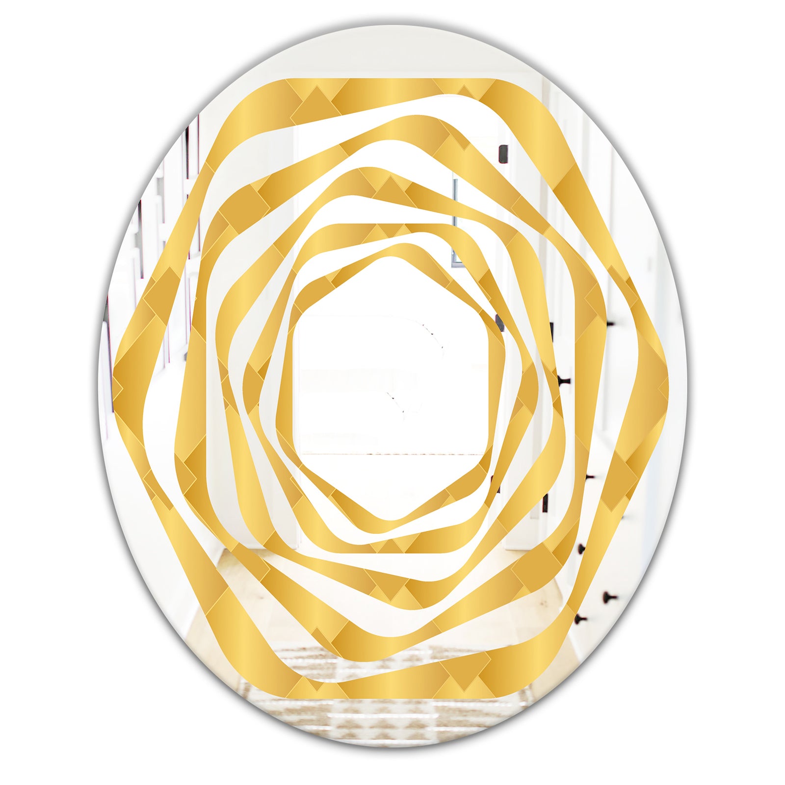 Golden Geometric I - Modern Round or Oval Wall Mirror - Whirl