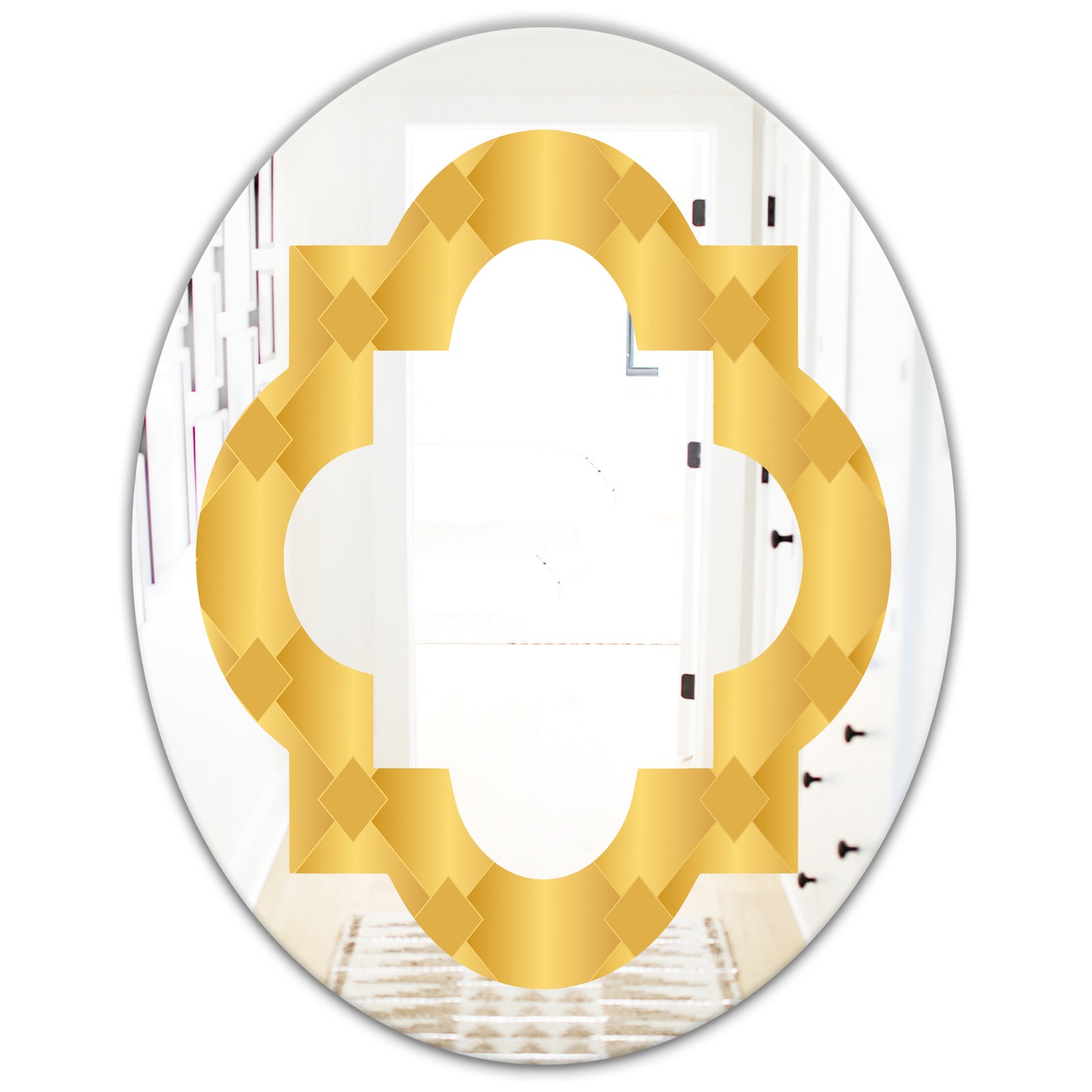 Golden Geometric I - Modern Round or Oval Wall Mirror - Quatrefoil