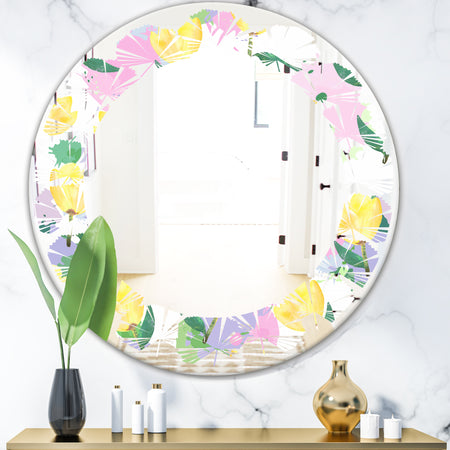 Floral pattern with flowers - Cottage Round or Oval Wall Mirror - Leaves