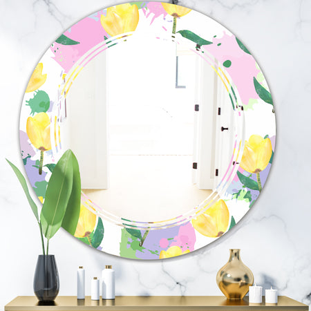 Floral pattern with flowers - Cottage Round or Oval Wall Mirror - Triple C