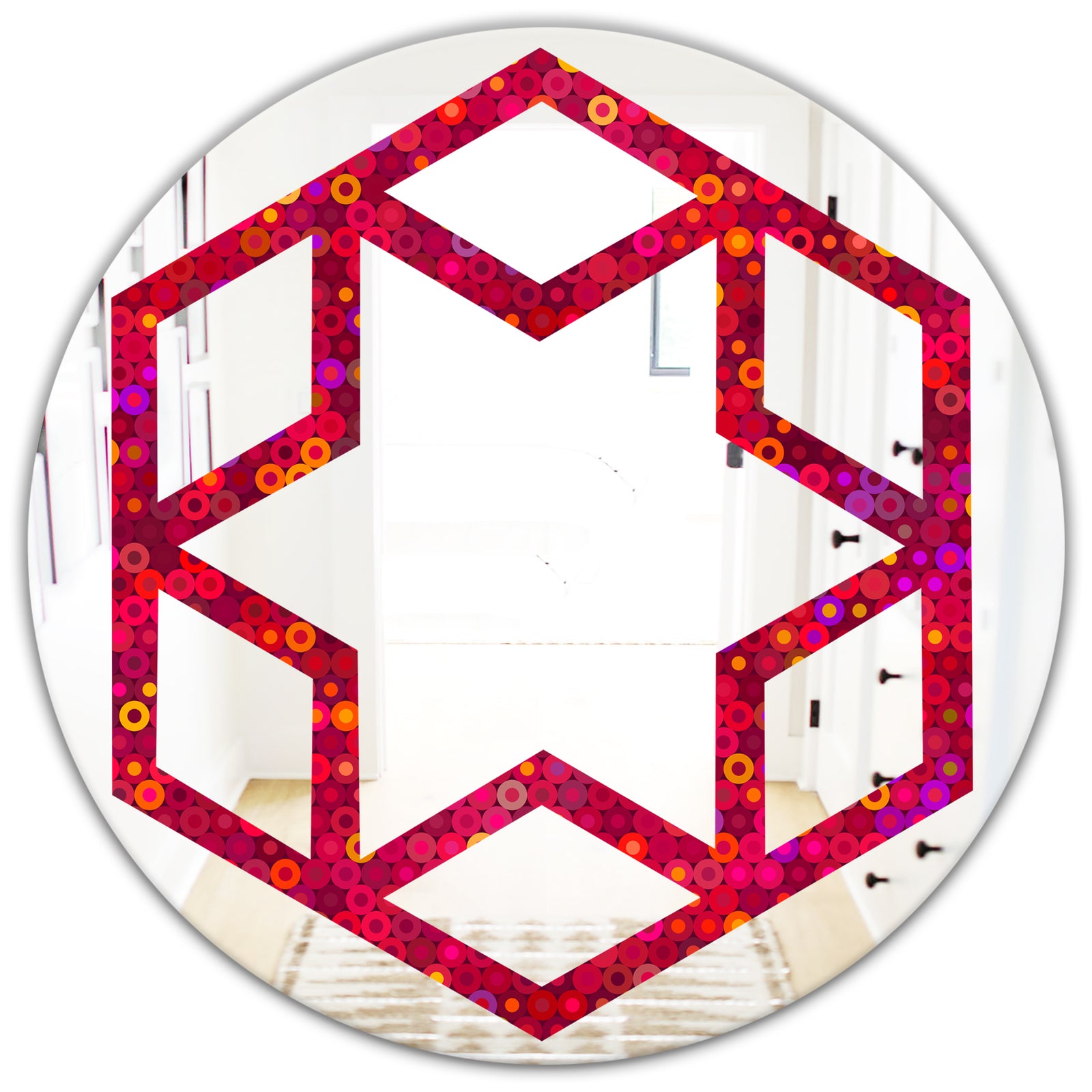 Circular Retro Design III - Modern Round or Oval Wall Mirror - Hexagon Star