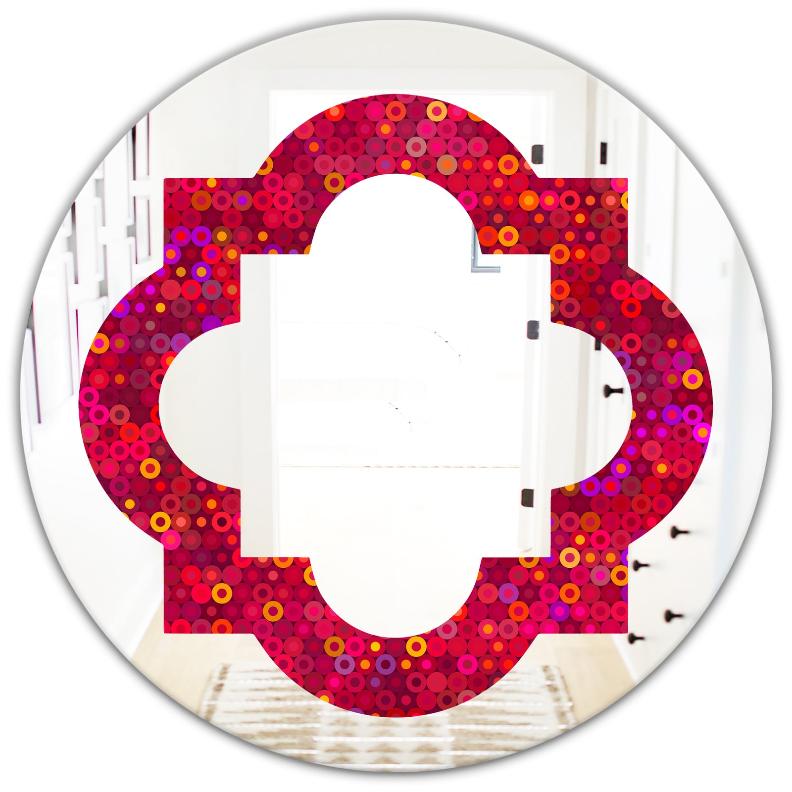 Circular Retro Design III - Modern Round or Oval Wall Mirror - Quatrefoil