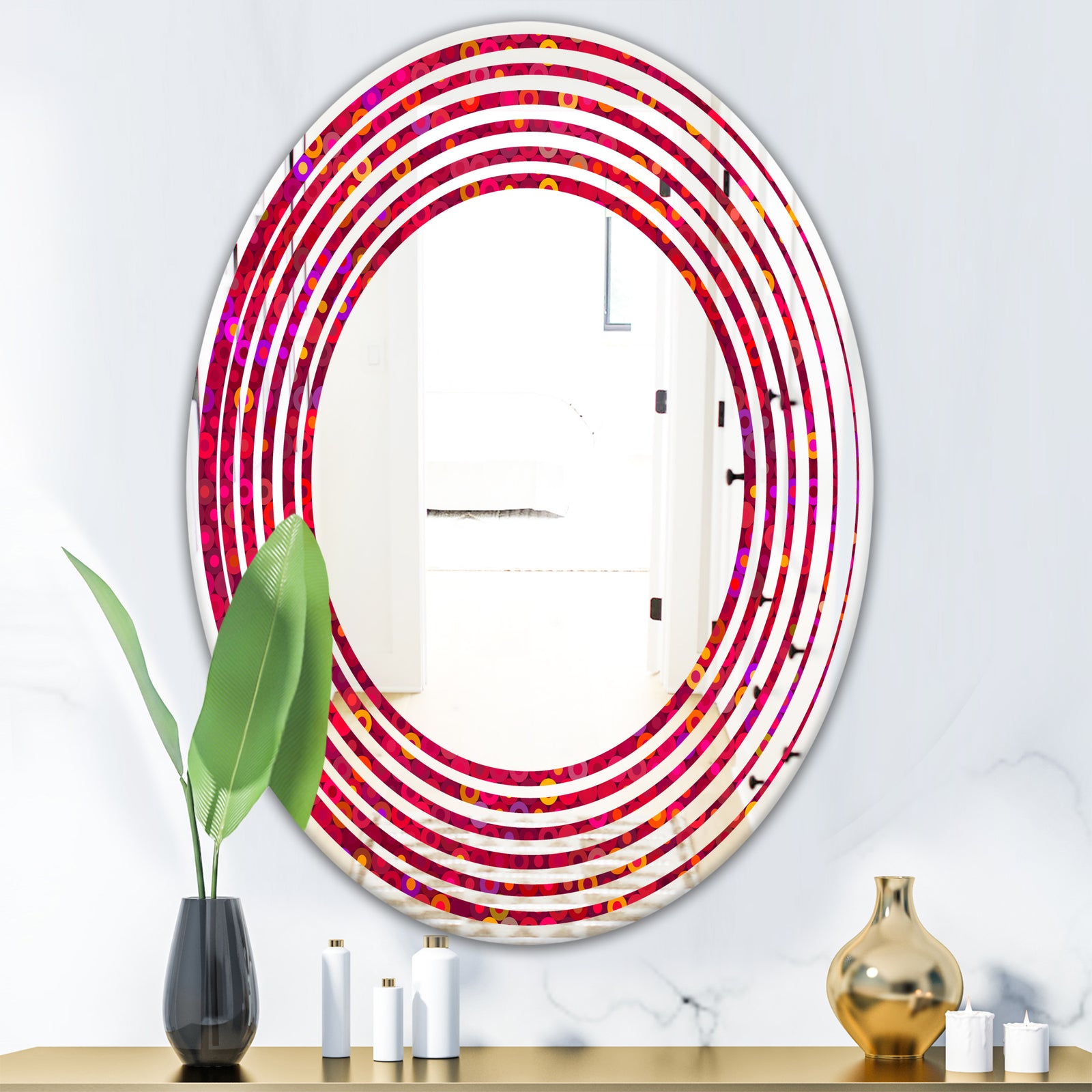 Circular Retro Design III - Modern Round or Oval Wall Mirror - Wave