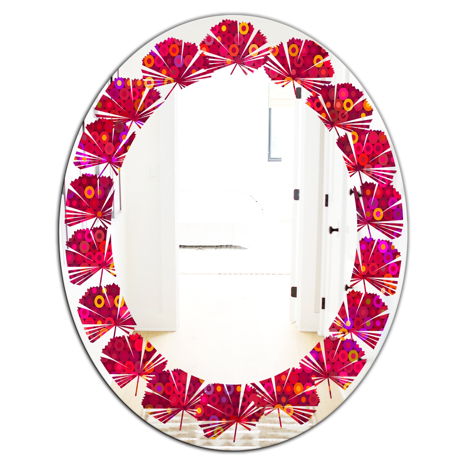 Circular Retro Design III - Modern Round or Oval Wall Mirror - Leaves