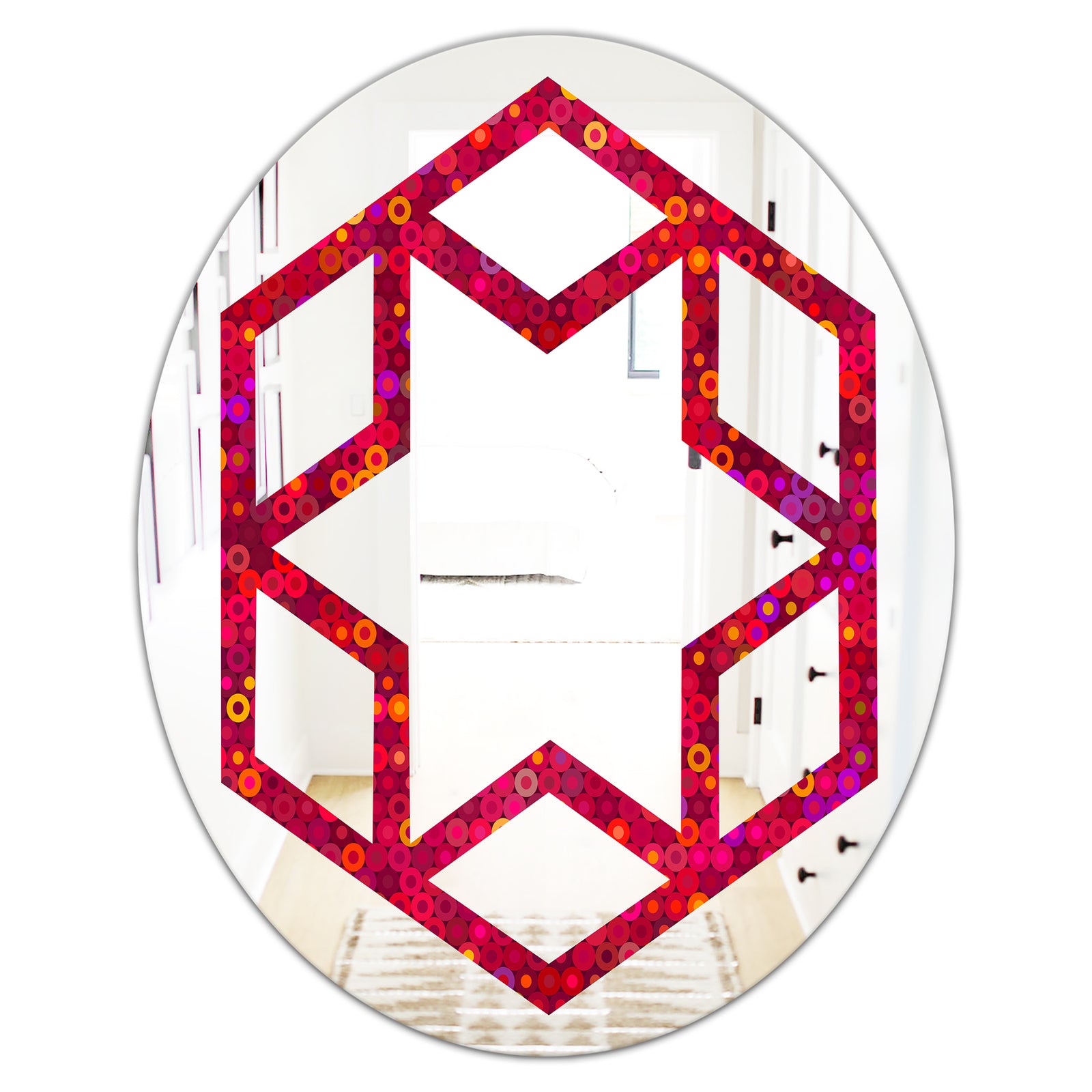 Circular Retro Design III - Modern Round or Oval Wall Mirror - Hexagon Star