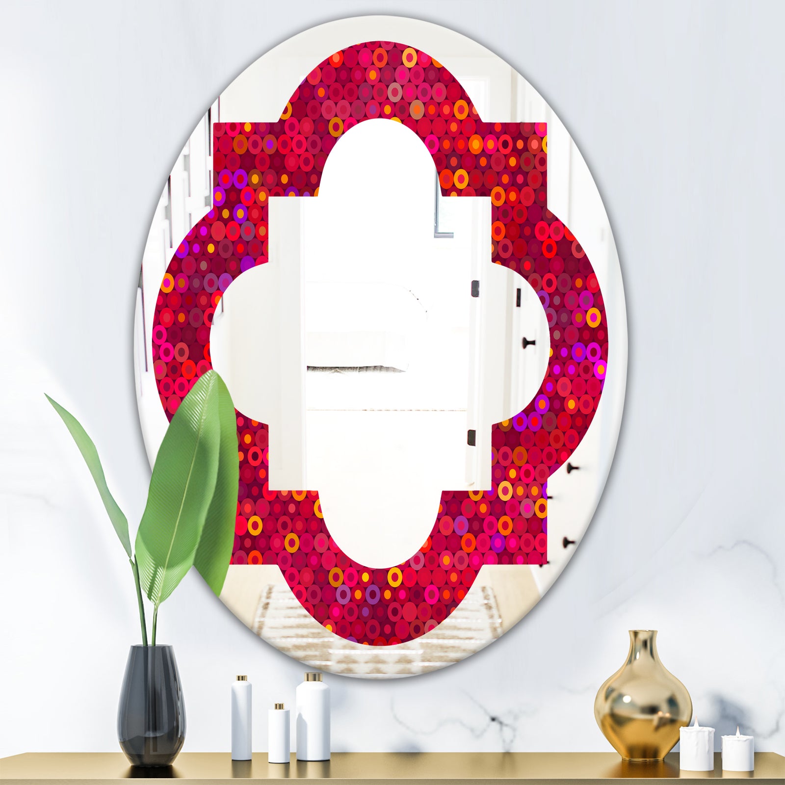 Circular Retro Design III - Modern Round or Oval Wall Mirror - Quatrefoil