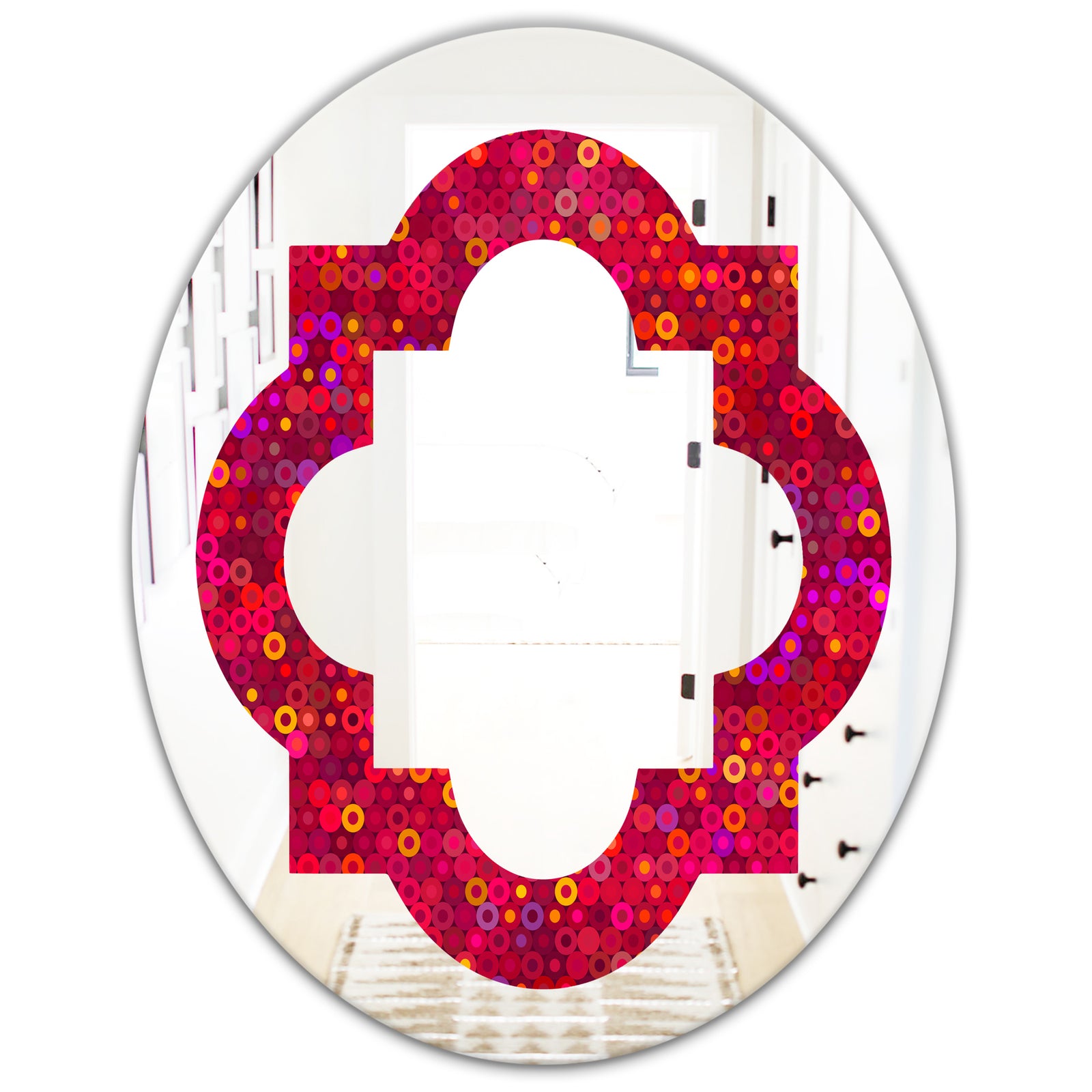 Circular Retro Design III - Modern Round or Oval Wall Mirror - Quatrefoil