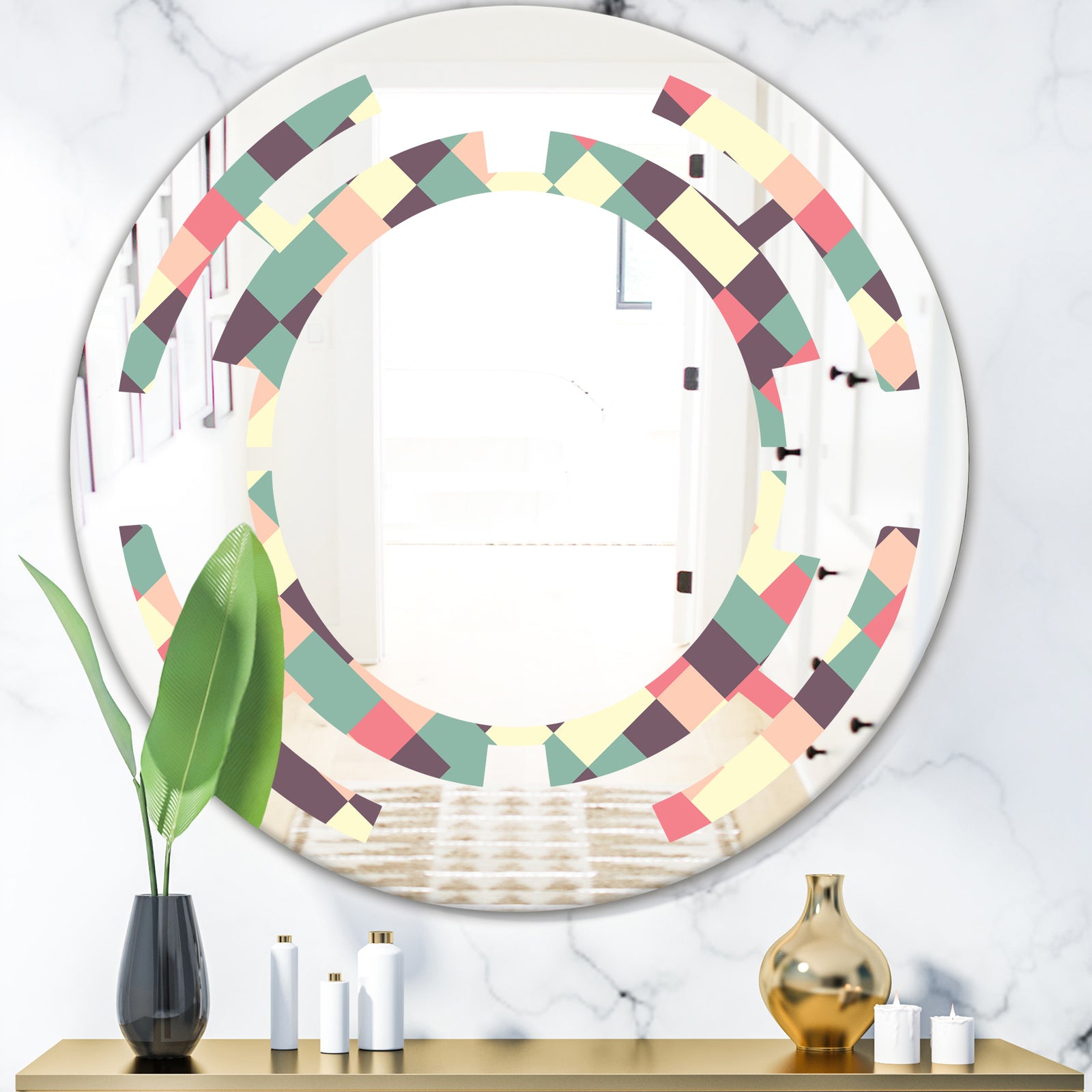 Retro Square Design IV - Modern Round or Oval Wall Mirror - Space