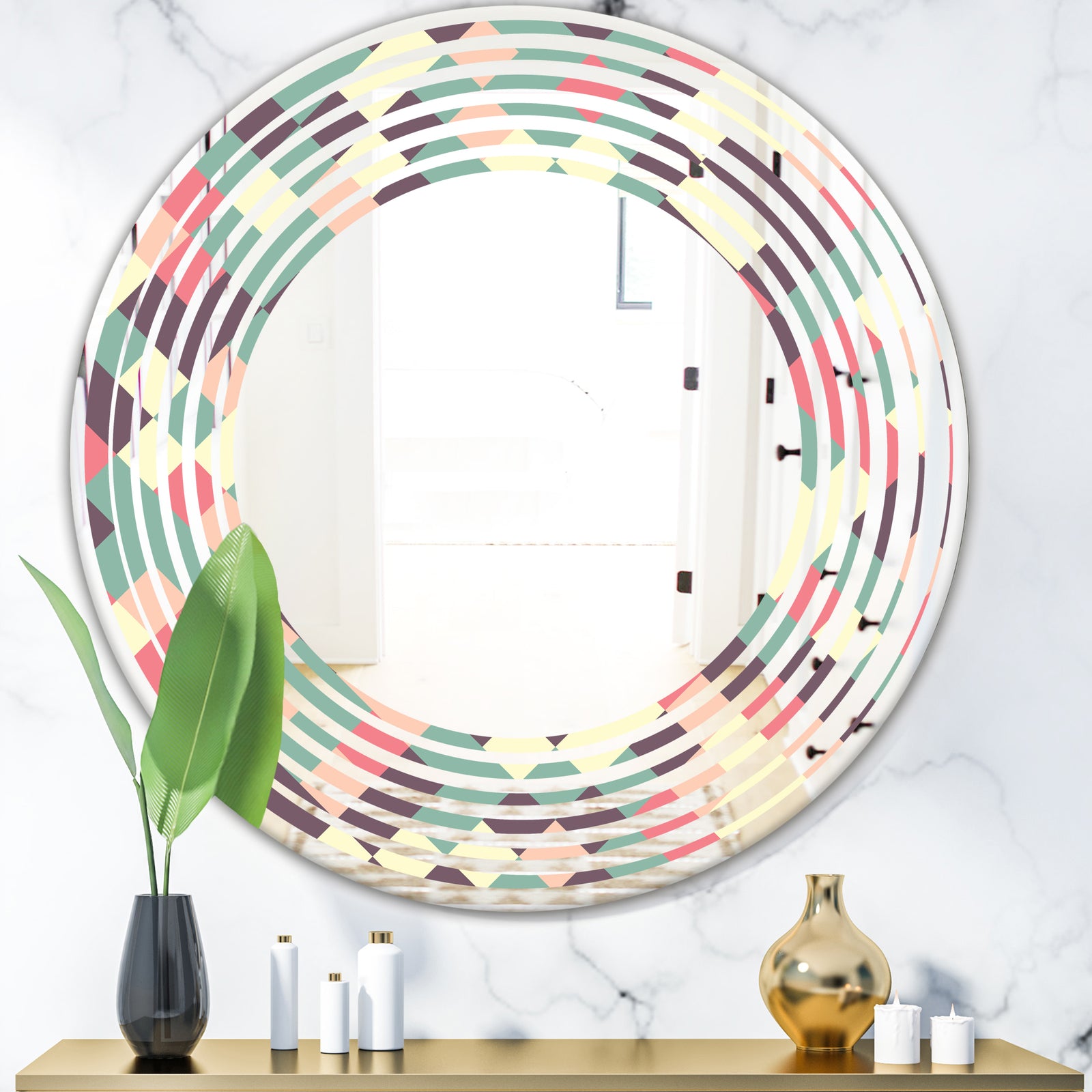 Retro Square Design IV - Modern Round or Oval Wall Mirror - Wave