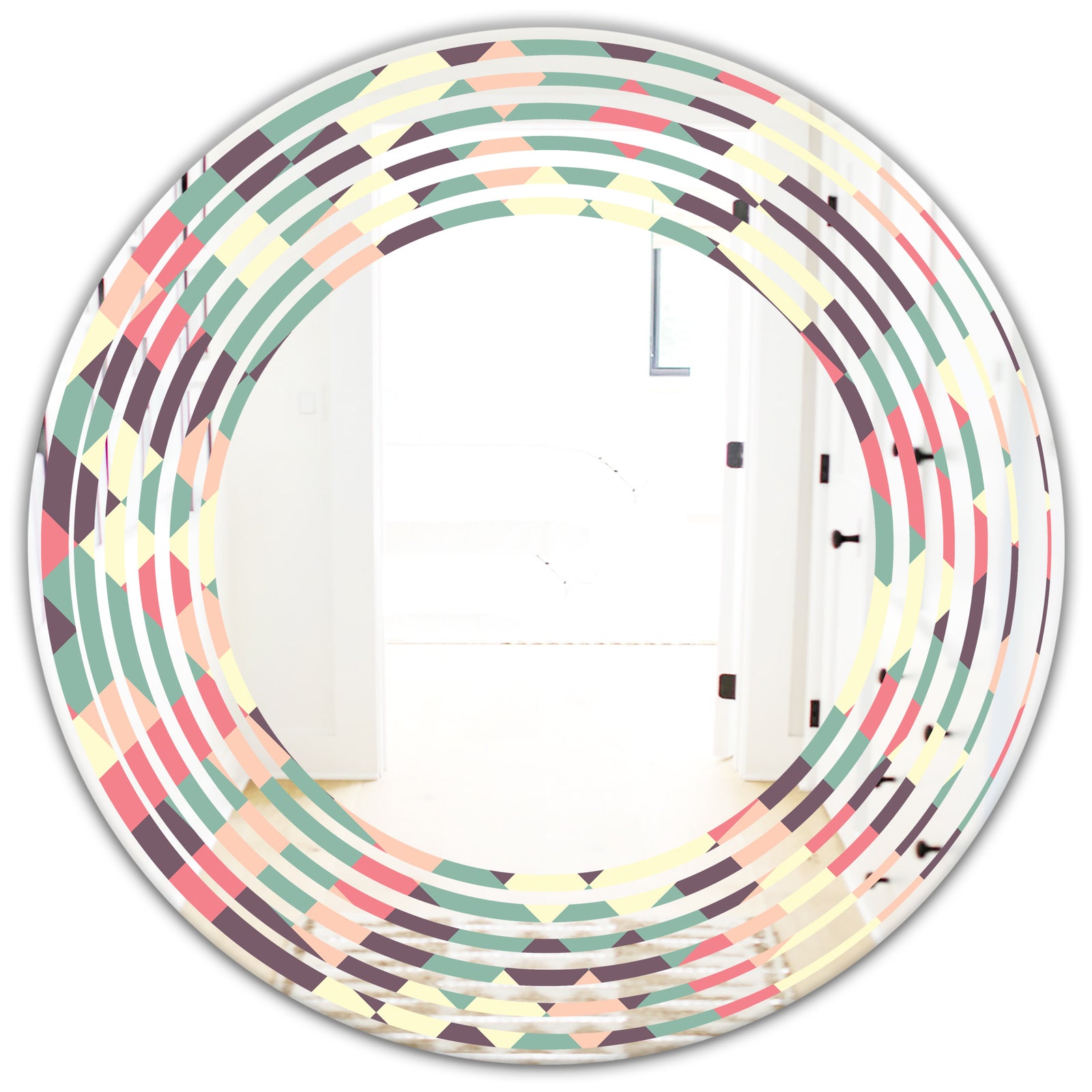 Retro Square Design IV - Modern Round or Oval Wall Mirror - Wave