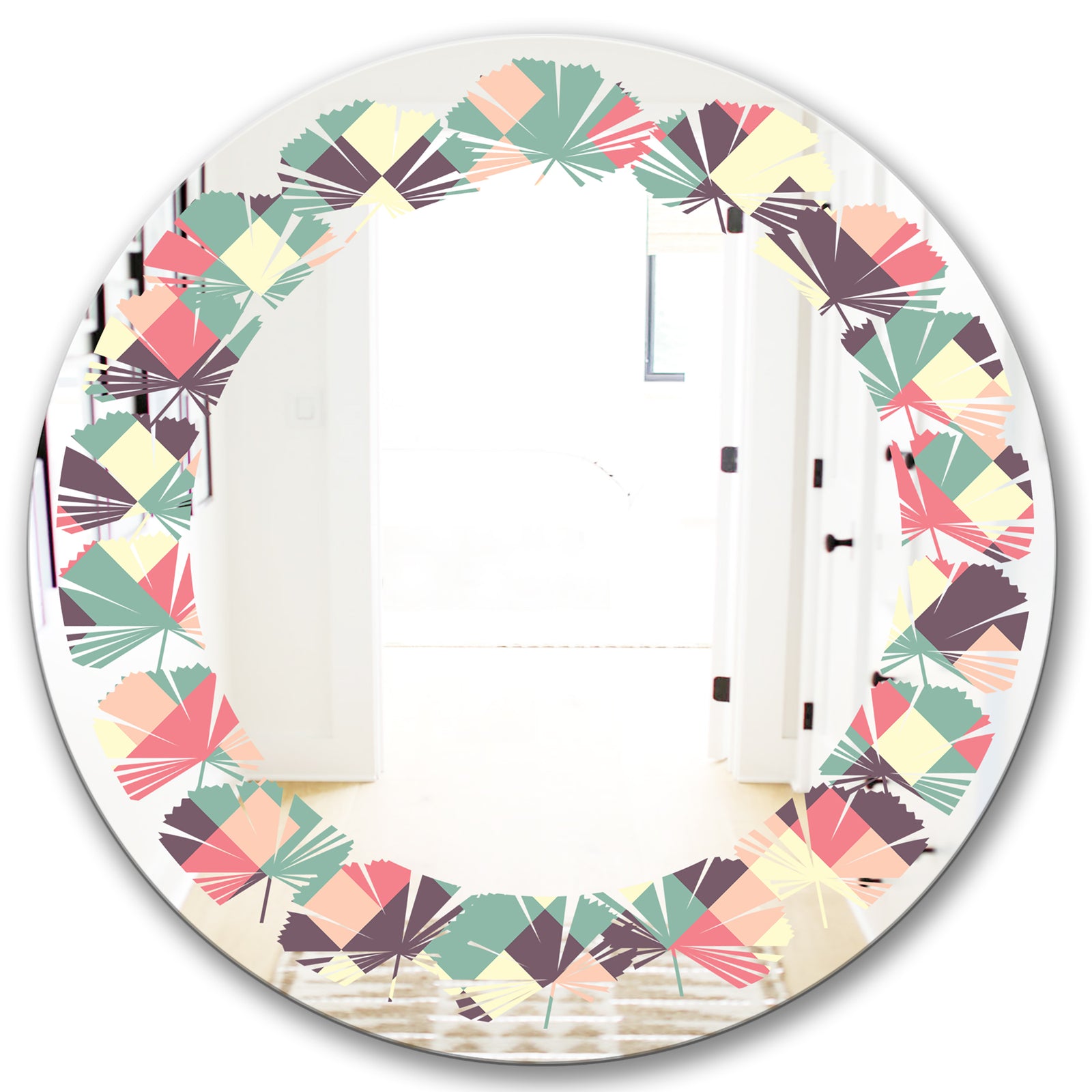 Retro Square Design IV - Modern Round or Oval Wall Mirror - Leaves