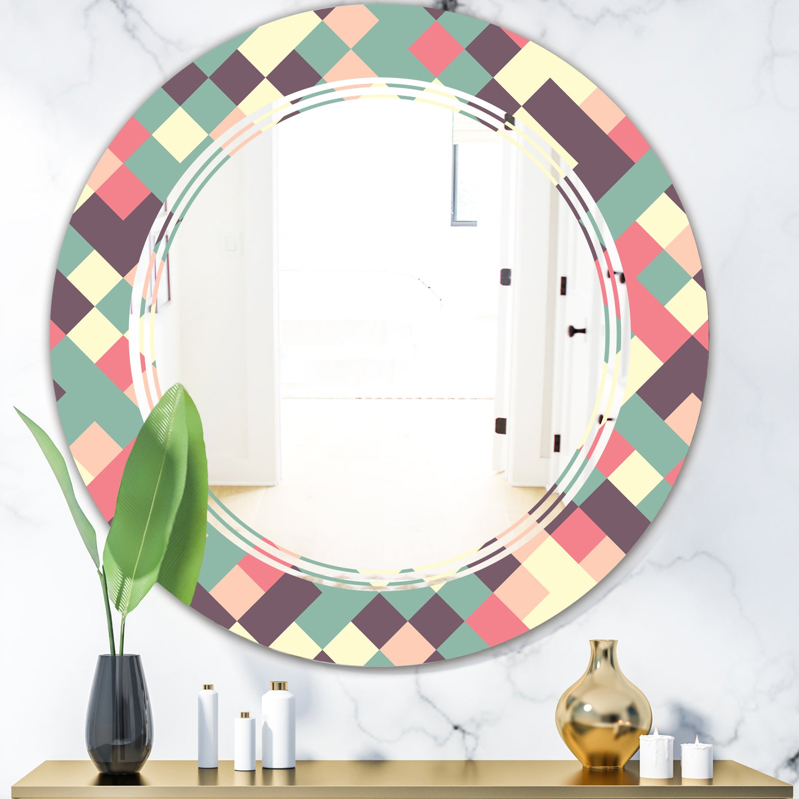 Retro Square Design IV - Modern Round or Oval Wall Mirror - Triple C