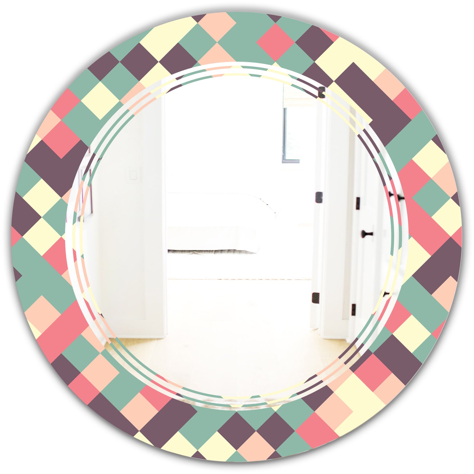 Retro Square Design IV - Modern Round or Oval Wall Mirror - Triple C