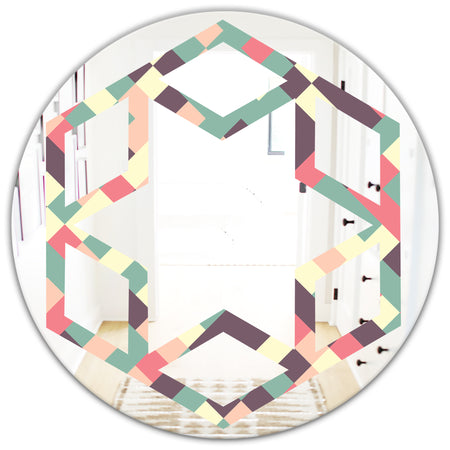 Retro Square Design IV - Modern Round or Oval Wall Mirror - Hexagon Star