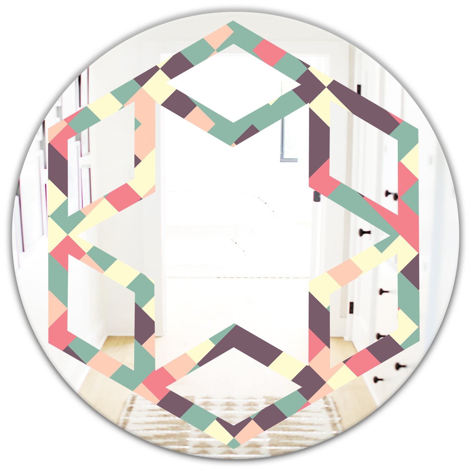 Retro Square Design IV - Modern Round or Oval Wall Mirror - Hexagon Star