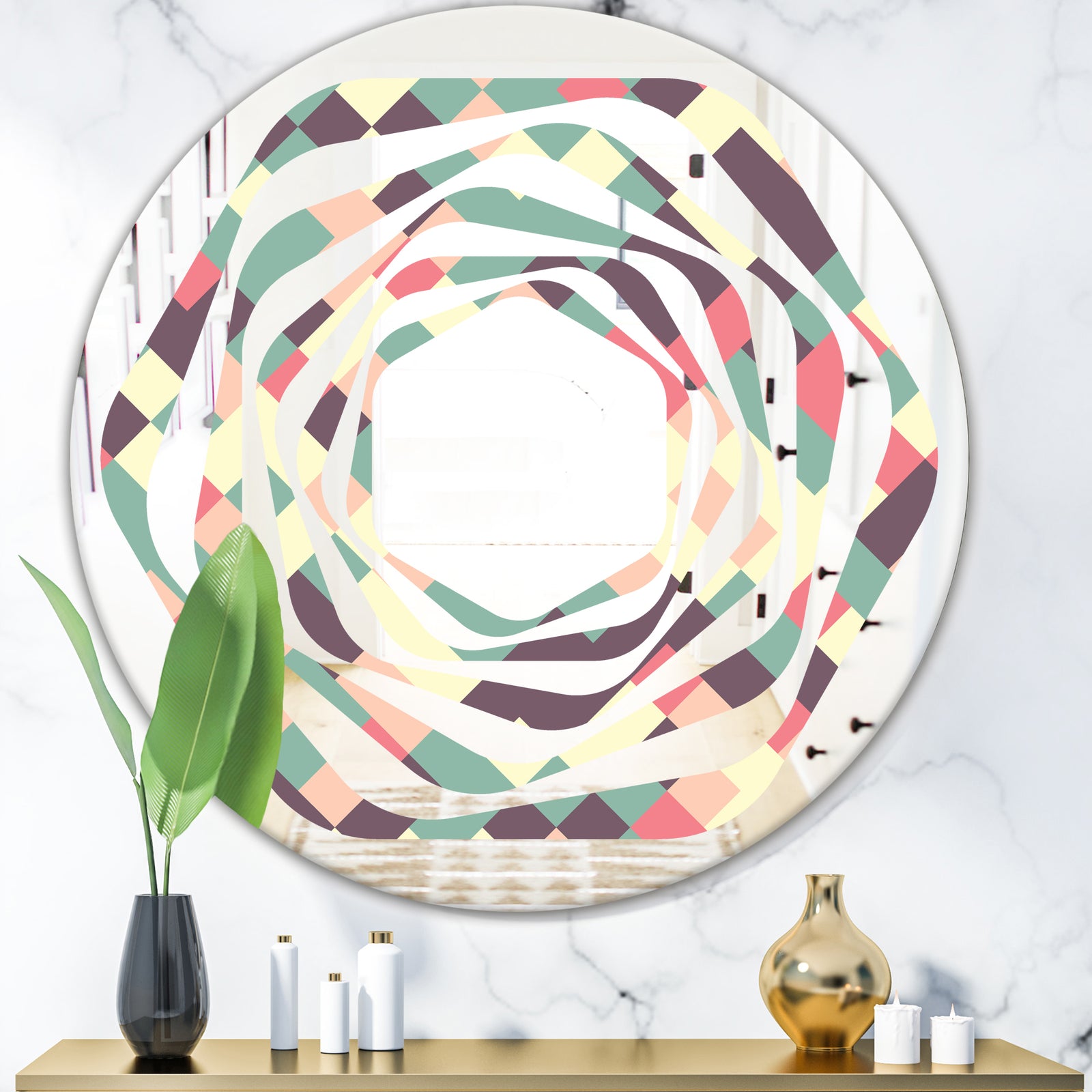 Retro Square Design IV - Modern Round or Oval Wall Mirror - Whirl