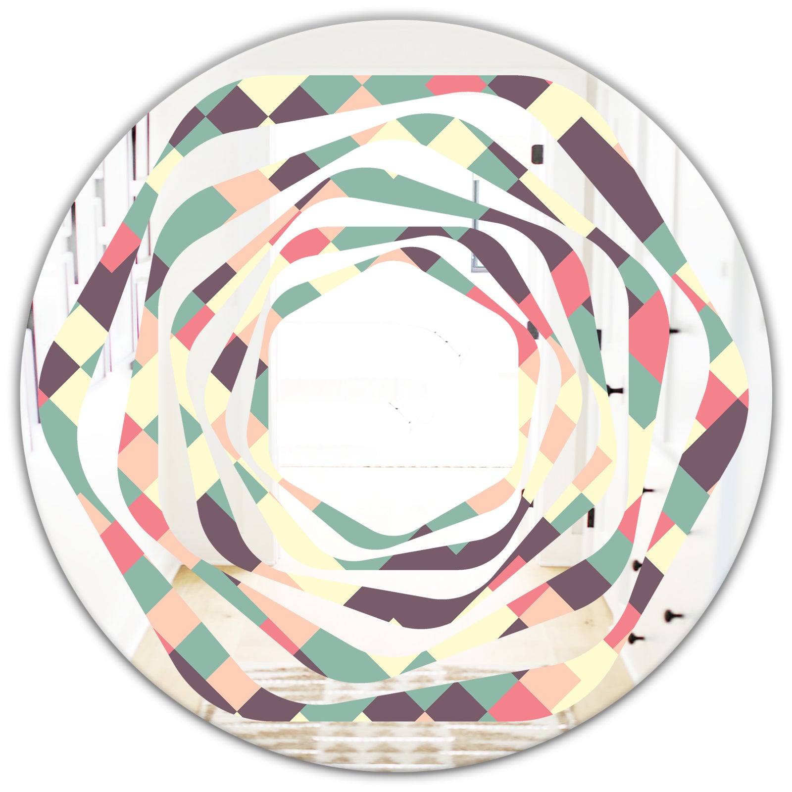 Retro Square Design IV - Modern Round or Oval Wall Mirror - Whirl