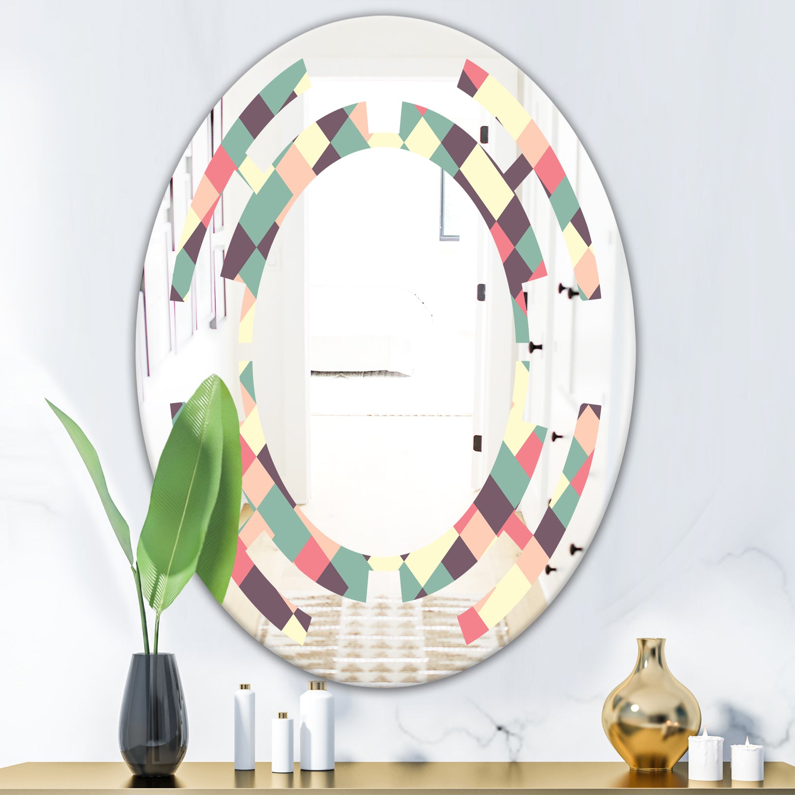 Retro Square Design IV - Modern Round or Oval Wall Mirror - Space
