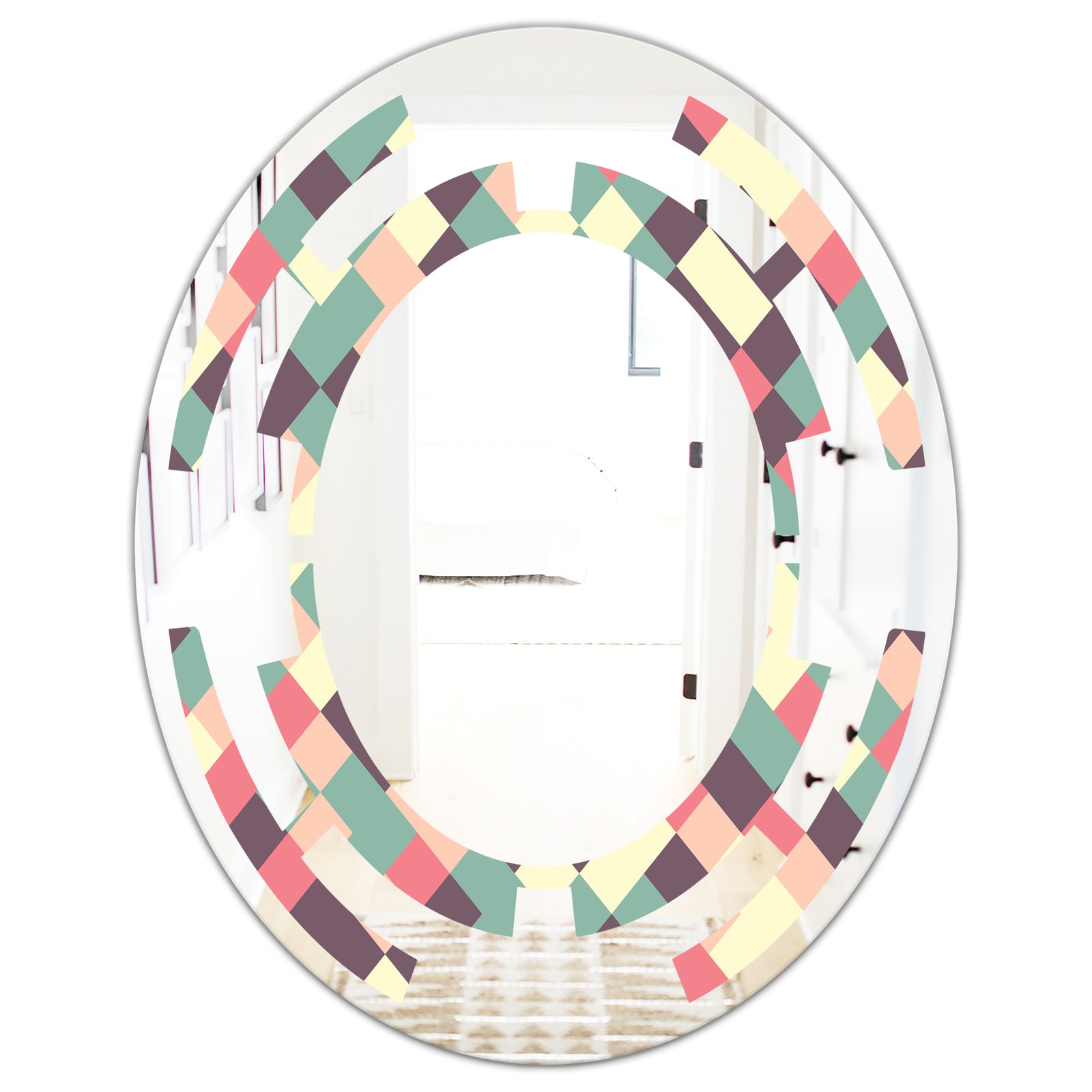 Retro Square Design IV - Modern Round or Oval Wall Mirror - Space