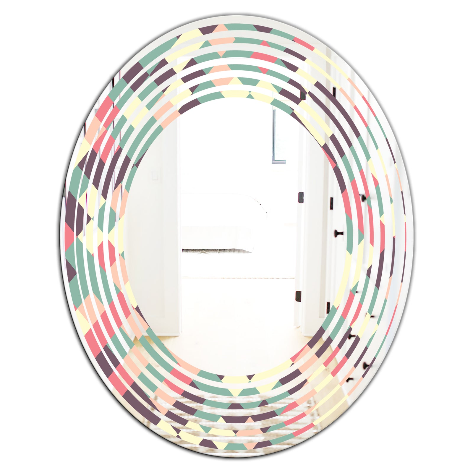 Retro Square Design IV - Modern Round or Oval Wall Mirror - Wave