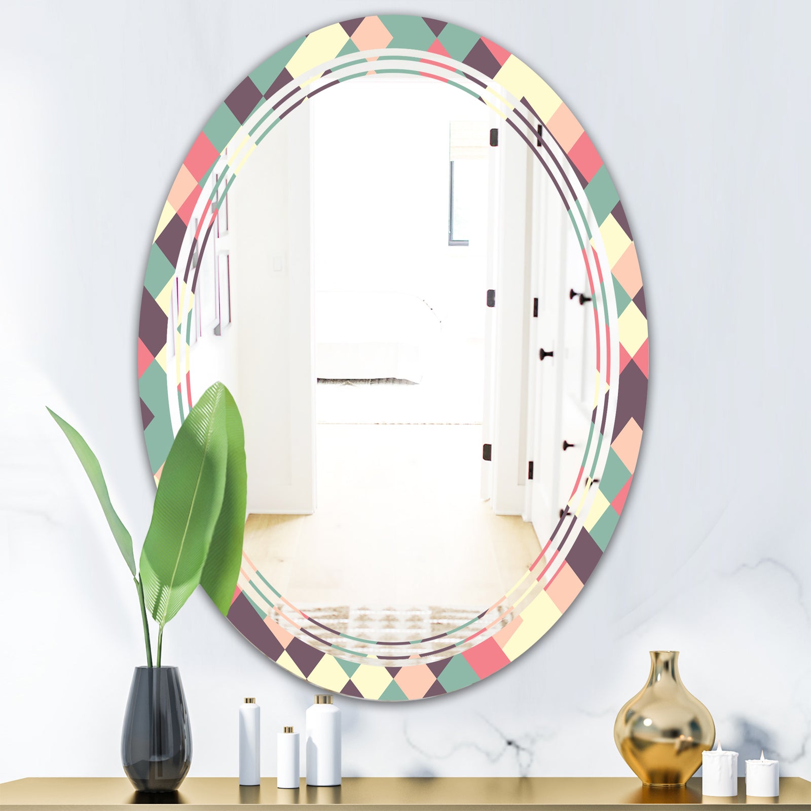 Retro Square Design IV - Modern Round or Oval Wall Mirror - Triple C