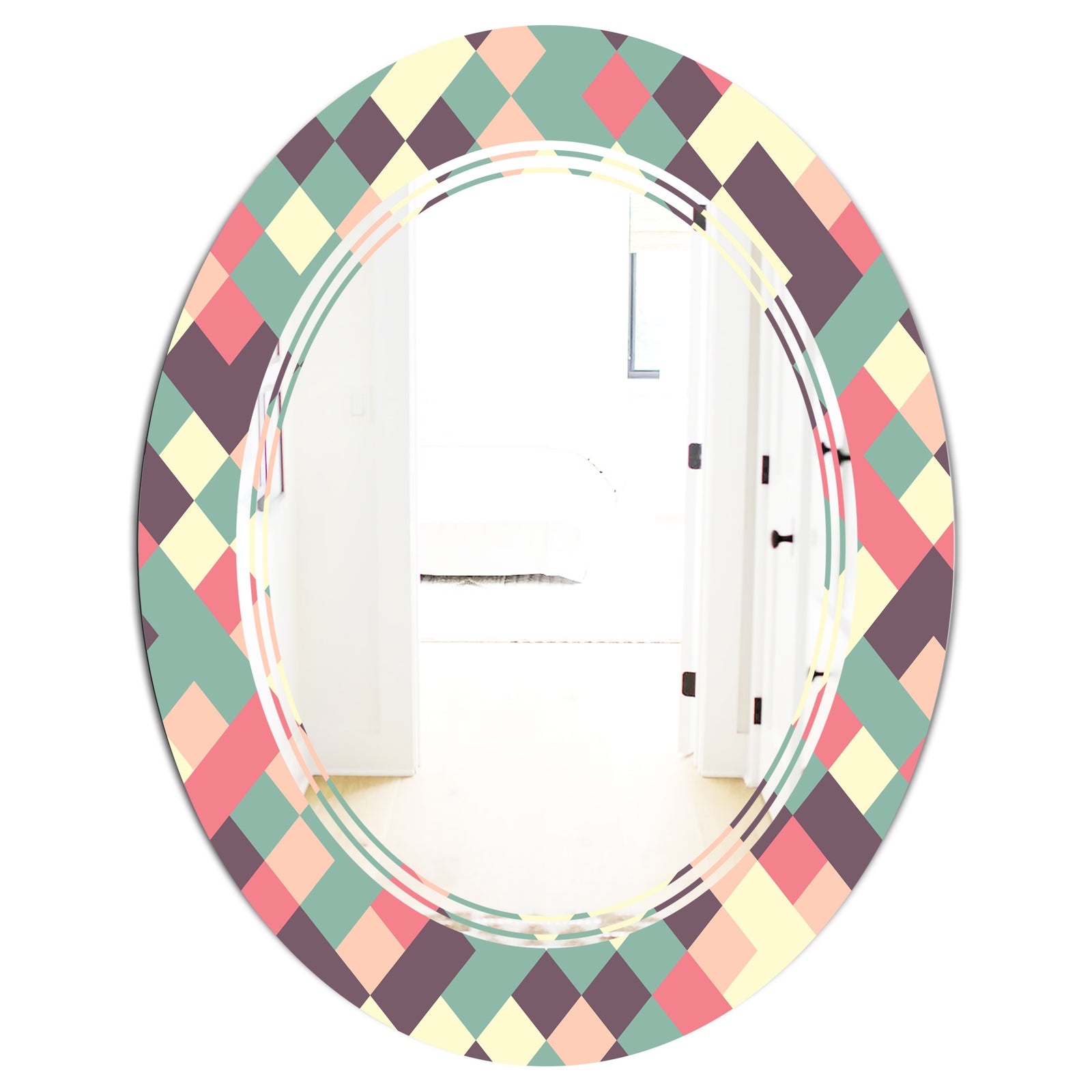 Retro Square Design IV - Modern Round or Oval Wall Mirror - Triple C