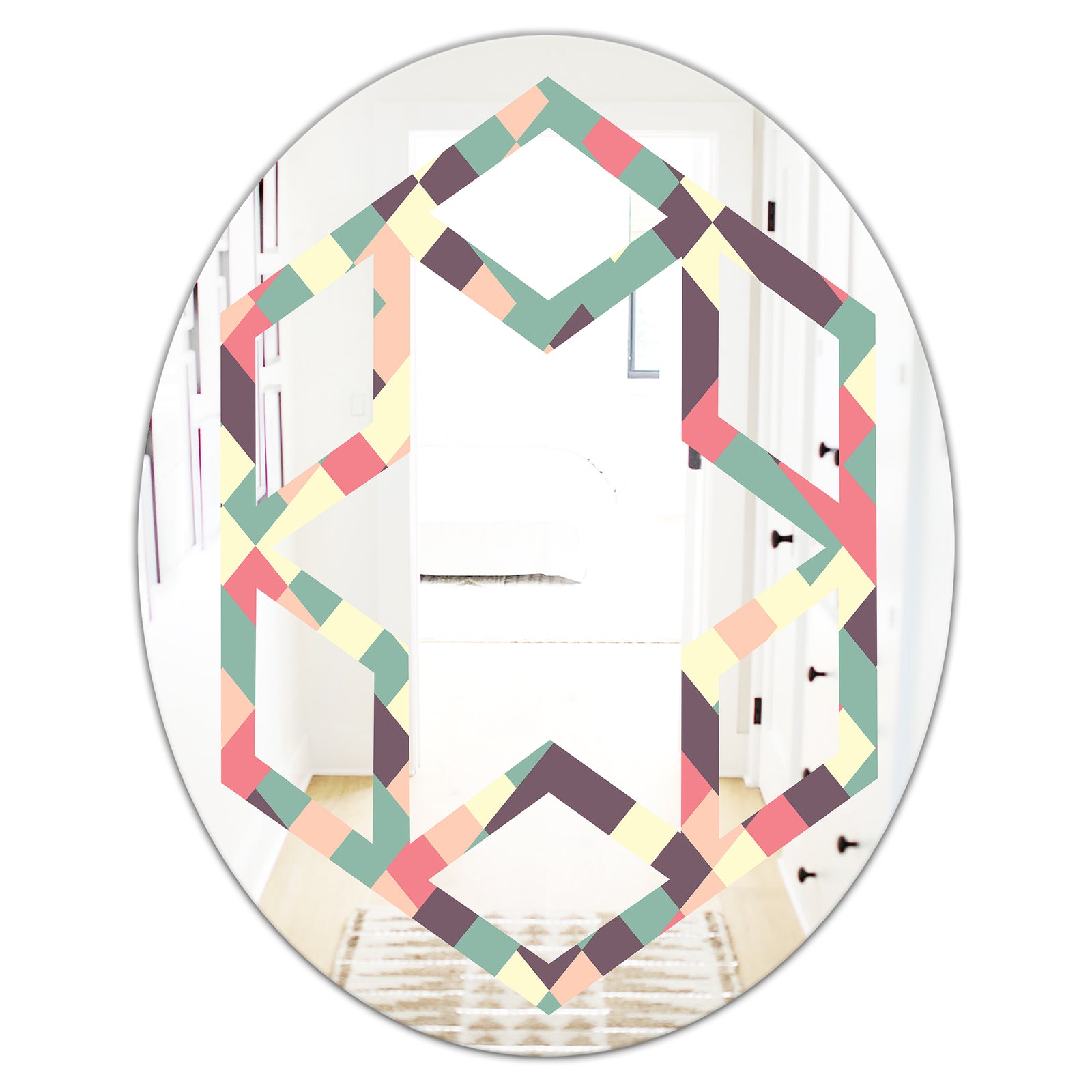 Retro Square Design IV - Modern Round or Oval Wall Mirror - Hexagon Star