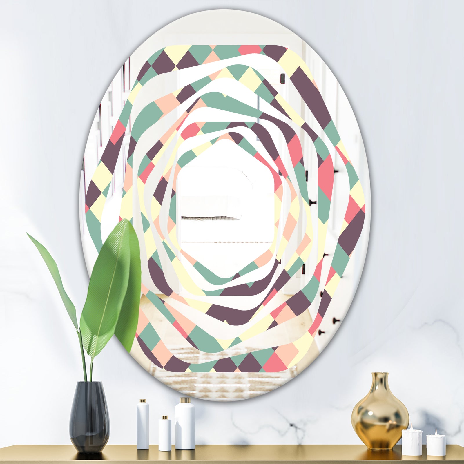 Retro Square Design IV - Modern Round or Oval Wall Mirror - Whirl