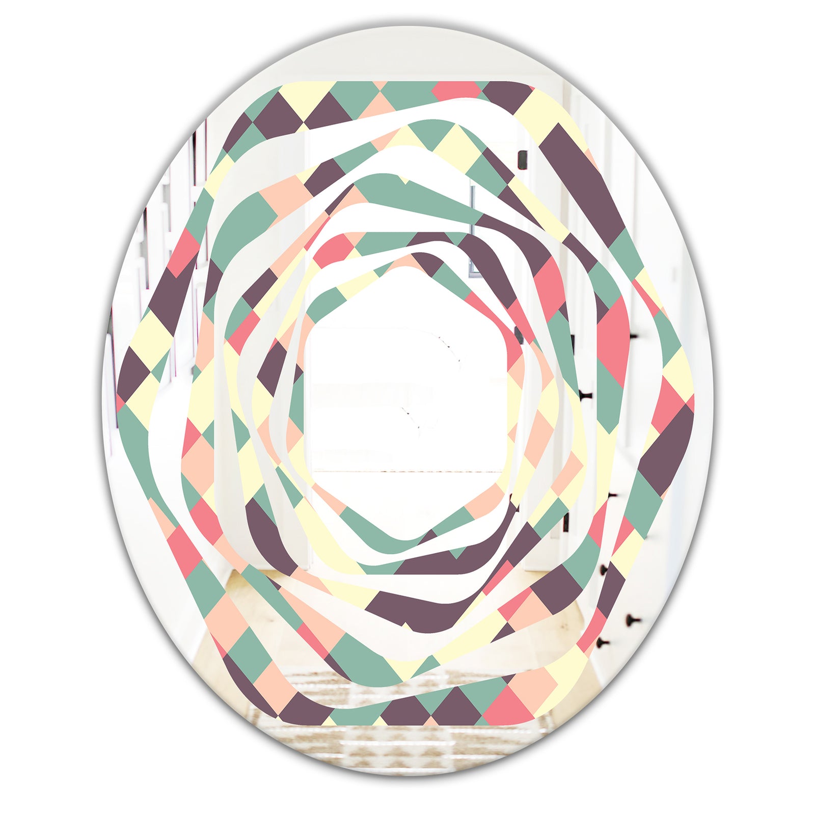 Retro Square Design IV - Modern Round or Oval Wall Mirror - Whirl