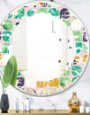 geometric pattern with leaves and flowers - Modern Round or Oval Wall Mirror - Leaves
