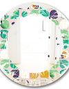 geometric pattern with leaves and flowers - Modern Round or Oval Wall Mirror - Leaves
