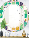 geometric pattern with leaves and flowers - Modern Round or Oval Wall Mirror - Triple C