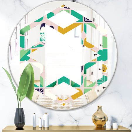 geometric pattern with leaves and flowers - Modern Round or Oval Wall Mirror - Hexagon Star